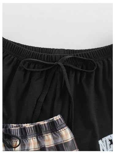 Image of WDIRARA Women's 3 Pack Plaid Letter Graphic Pajama Shorts Lounge Shorts | Elastic Waist ,Comfortable,Home Living,Sleepwear