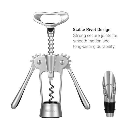 Barcool Premium Wine Bottle Opener – Wing Corkscrew with Pourer & Stopper – Stainless Steel Multifunctional Opener for Corks and Caps - 3 in 1 Wine Gift Set for Home, Bar & Special Occasions - Image 4
