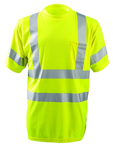 OccuNomix LUX-SSTP3-Y6X Premium Dual Stripe Short Sleeve Wicking T-Shirt with Pocket, Class 3, 100% ANSI Wicking Polyester with 2” 3M Scotchlite Reflective Material, 6X-Large, Yellow (High Visibility)