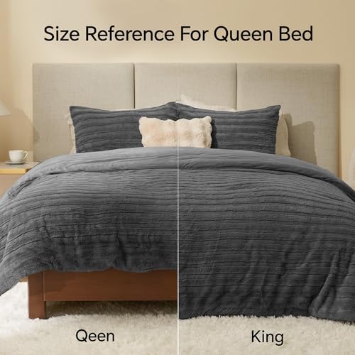 Image of BEDELITE Fleece Queen Comforter Set -Super Soft & Warm Fluffy Grey Faux Fur Bedding, Luxury Fuzzy Heavy Bed Set for Winter with 2 Pillow Cases