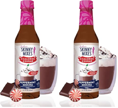 Jordan's Skinny Syrups Sugar Free Syrup, Peppermint Mocha Syrup, 12.6 oz, Zero Sugar and Zero Calorie Flavoring for Coffee, Protein Shake, Cocktail or Mocktail Drinks & More, Naturally Sweetened Line