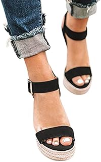KingbeefLIU Womens Sandals, Wedge Platform Women Sandals Faux Leather Ankle Strap Open Toe Walking Shoes Footwear Black 36