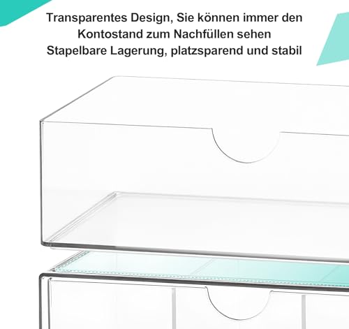 Schubladen Organizer für Bad & Schminktisch | 2er-Set aus bruchsicherem Acryl | Stapelbar & Transparent mit Anti-Rutsch-Sockel | Für Badschrank und Büro