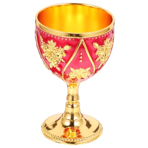 Cabilock Copa De Licor Metálica Vintage Resistente a Roturas, Taza Pequeña De Vino y Whisky, Aleación Firme, Color Oro Rosa y Rojo, Adecuada Para Uso Doméstico y Celebraciones