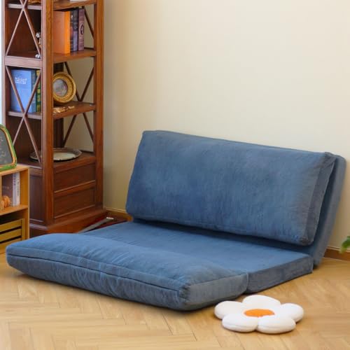 N&V Folding Matress Sofa Bean Bag Bed, Foam Filling Folding Matress Sofa, Includes Removable and Machine Washable Cover, Soft Premium Faux Fur (Large, Blue)