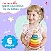 Bimi Boo Wooden Rainbow Stacking Rings for Toddlers - Ring Stacker Baby Toy with Roly-Poly Base - Montessori Early Counting Toy, Size Recognition Learning Activity - Ideal Baby Gift (5 Rings)