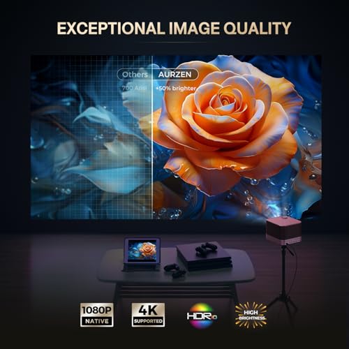 AURZEN BOOM 3 Smart 4K Projector: WiFi, Bluetooth, 3D Dolby Audio, 500 ANSI, Auto Focus & Keystone, for Home & Outdoor