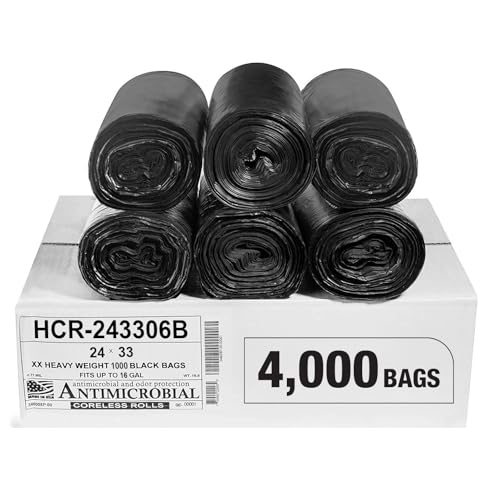 Image of Aluf Plastics 16 Gallon 6 Micron (eq) Black Trash Bags 24 inch x 33 inch 4000 Count