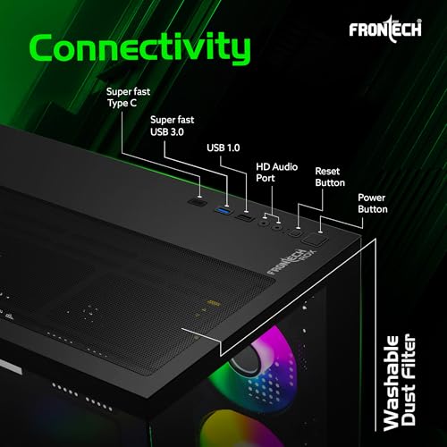 Image of Frontech ROX Gaming Computer Case | 6 ARGB Fans | Dual Tempered Glass | Type-C Support | 360 /280 /240mm AIO Cooler Compatible | Front & Side Glass Panel | 1 x USB 3.0, 1 x 1.0 (FT-4391)