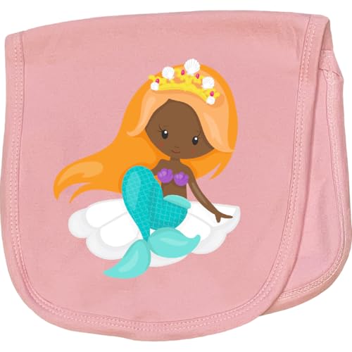 inktastic African American Mermaid, Cute Mermaid, Orange Hair, Crown Baby Burp Cloth Pink 4687b
