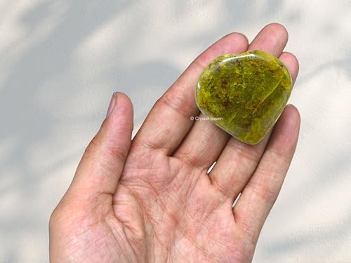 Image of Crystal Heaven Certified Green Opal Heart Palm Pebbles Stones For Anxiety Stress Relief Massage - Aaa Grade Original Healing Gemstone Agate Heart Palm Stone For Yoga Meditation Spiritual