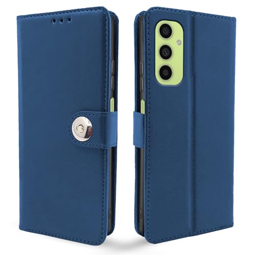 Image of Pikkme Samsung Galaxy A05s Flip Cover Leather Finish | Inside TPU with Card Pockets | Wallet Stand and Shock Proof | Complete Protection Button Flip Case (Blue)