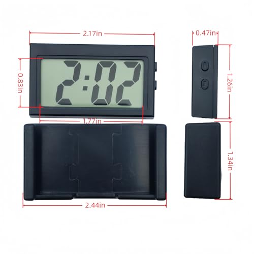 Image of Small Digital Clock，Portable Travel Clock，Classroom Bedroom Bathroom Glass Car Motorcycle Dashboard Mini Clock Battery Operated Self Adhesive (1, Black)