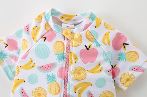 Image of AMIYAN Toddler Girls One-Piece Swimwear Short Sleeve Ruffle Swimsuit Zipper Rash Guard Bathing Suit for Little Girls 1-5Y