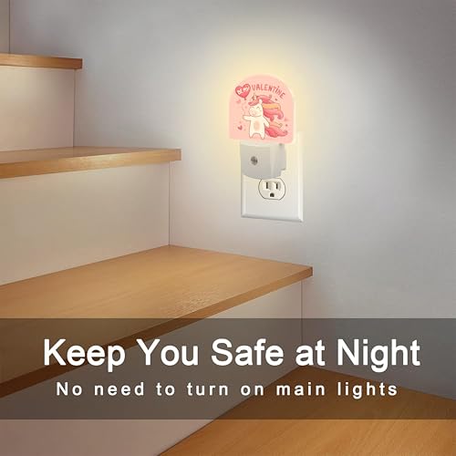Image of Cute Valentine's Day Unicorn Night Light for Kids, Be My Valentine Night Light Plug in with Dusk to Dawn Sensor,0.5w Energy Saving Nightlight for Hallway Stairway Kitchen Bedroom