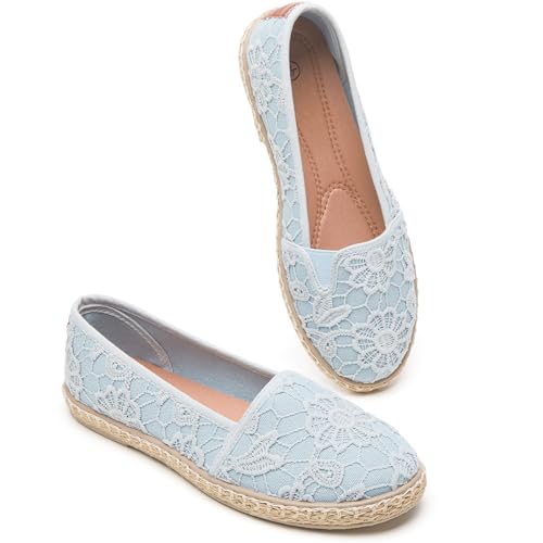 Image of BABUDOG Women's Flats with Flower Embroideried,White Lace Ballet Flats,Comfortable Dress Flats