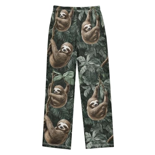 Tropical Sloth Leaf Boys Long Pants Soft Trousers Elastic Waist Kids Lounge Bottoms with Pockets S-XL