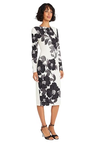 Maggy London Women's Long Sleeve Printed Sheath, Tropadelic Floral-Soft White/Charcoal2