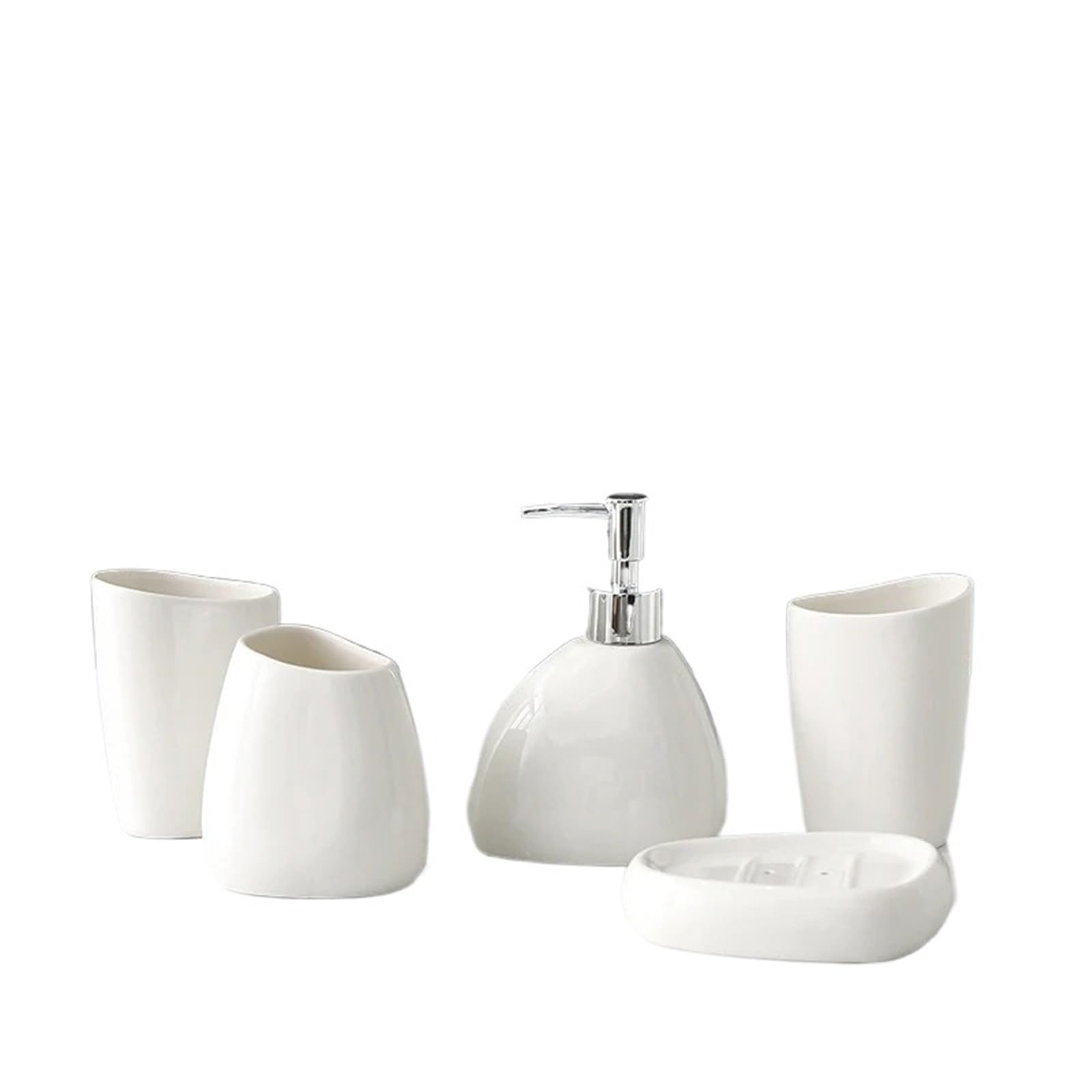 Complete Ceramic Bathroom Accessories Set With Soap Dispenser Tumbler Toothbrush Holder And Dish Organizer(White 5Pcs)