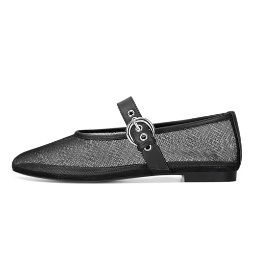 MICIFA Leopard Mesh Ballet Flats for Women Round Toe Mary Jane Buckle Flats Fall Comfortable Casual Dress Shoes