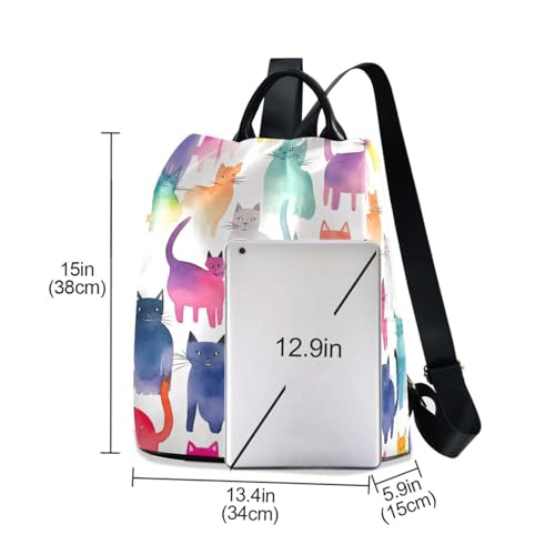 Mochila de viaje con gatos en acuarela para evitar robos 3