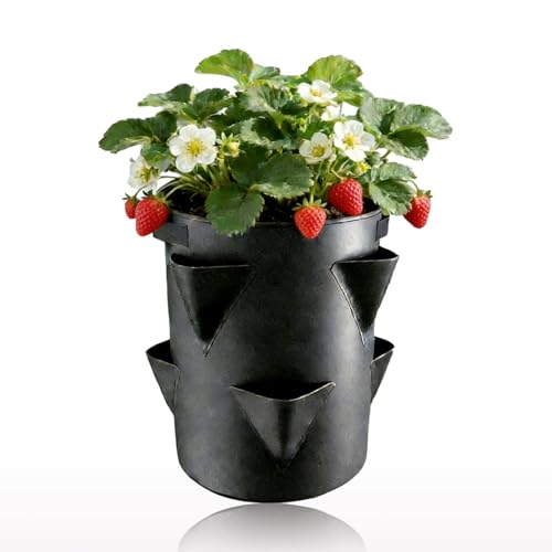 Kexinmierxi Grow Bags for Strawberries 7 Gallon Plant Grow Bags with 6 Holes Non Woven Fabric Strawberry Planter Outdoor With 6 Hole Strawberries Grow Bags For Garden Terrace Courtyard Flowers