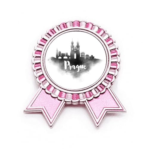 Broche rose Prague en métal taille M avec motif monument tchèque