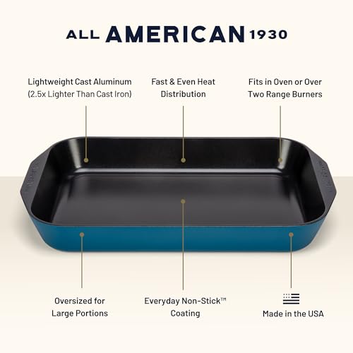 Image of All American 1930 - XL Roast Pan with Ceramic Non-Stick Coating - Berry Blue - Durable & PFAS Free - Designed to Transition from Stovetop to Oven - Made in the USA
