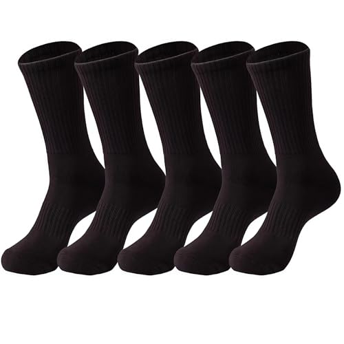 Cotton Crew Socks, White Socks for Women and Men, Sweat-Absorbent, Arch Support, Wear-Resistant, Fits Sizes 6-12, 5 pairs