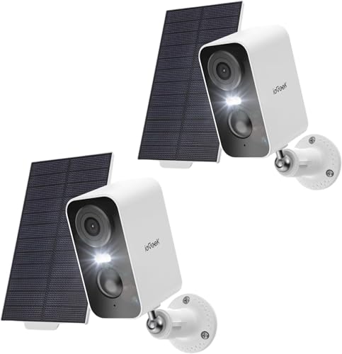 ieGeek Solar Security Cameras Wireless Outdoor, 2 Pack 2K WiFi Battery Camera System for Home Surveillance, Battery Powered Cam with 3MP Color Night Vision, PIR, AI, 2-Way Talk, IP65, Works with Alexa