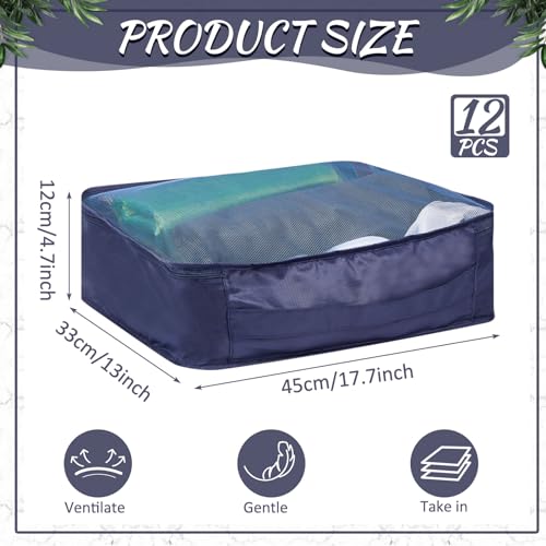 Silkfly 12 Pcs Packing Cubes for Suitcase Travel Luggage Bags Bulk Mesh Organizer Set for Hiking Camping Backpacking Clothes Accessories (Navy Blue,XL)