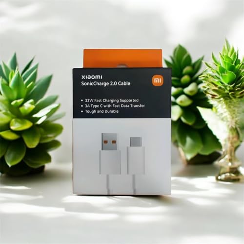 Image of USB to Type C 33W Cable, 3A Fast Charging Cable with Up to 180 Mbps Speed Data Transfer & Sync Cord Compatible With All Xiaomi Smartphones and Devices, White (1 Meter)