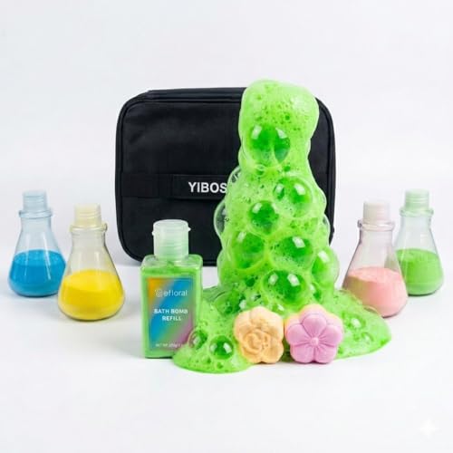 Efloral Bath Bomb Science Kit for Kids - 7-Pack DIY Bath Potions with Refill & Storage Bag Fizzy STEM Experiment Gift Set Organic & Skin-Safe Bath Treats for Birthday Christmas Girls & Boys (BK)