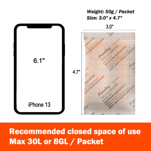 50Gram x 6Packet Rechargeable Silica Gel Desiccant Packets Fonday Food Grade Fast Reactivate Desiccant Bags Moisture Indicating Orange to Green for Closet Gym Bag Jewelry Tools food medication