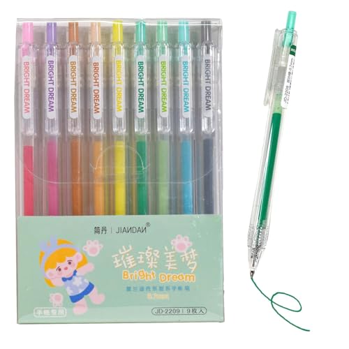 Image of WISHKEY Colorful Retractable Gel Pen Combo for Kids, Stationery Pen Set for Boys & Girls, Highlighter for Class Drawing, Project, Journaling, Art and Craft for School Students (Pack of 9, Multicolor)