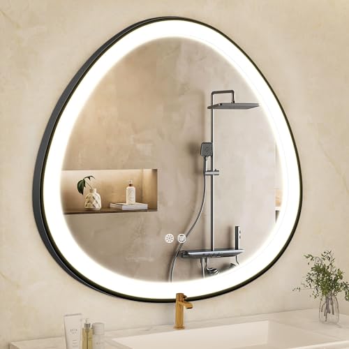 S'bagno 24 Inch LED-Bathroom-Mirror-with-Black-Frame, Lighted-Bathroom-Mirror-Brightness-Dimmable,...