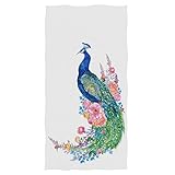 Naanle Chic Beautiful Peacock Elegant Soft Highly Absorbent Large Decorative Hand Towels Multipurpose for Bathroom, Hotel, Gym and Spa (16" x 30",White)