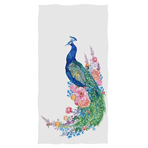 Naanle Chic Beautiful Peacock Elegant Soft Highly Absorbent Large Decorative Hand Towels Multipurpose for Bathroom, Hotel, Gym and Spa (16" x 30",White)