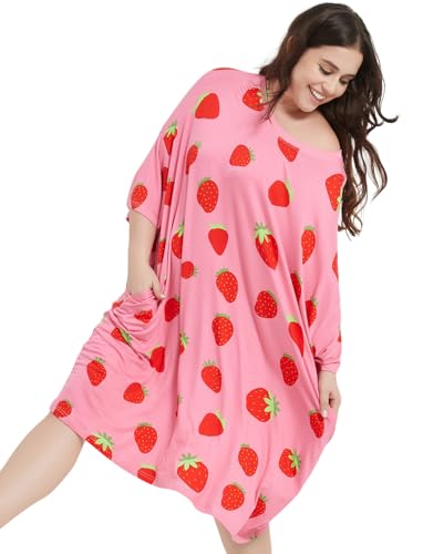 KFUBUO Plus Size Nightgowns for Women Oversized Sleep Tshirts Dress Short Sleeves Sleepwear With Pocket Fit S-5XL4