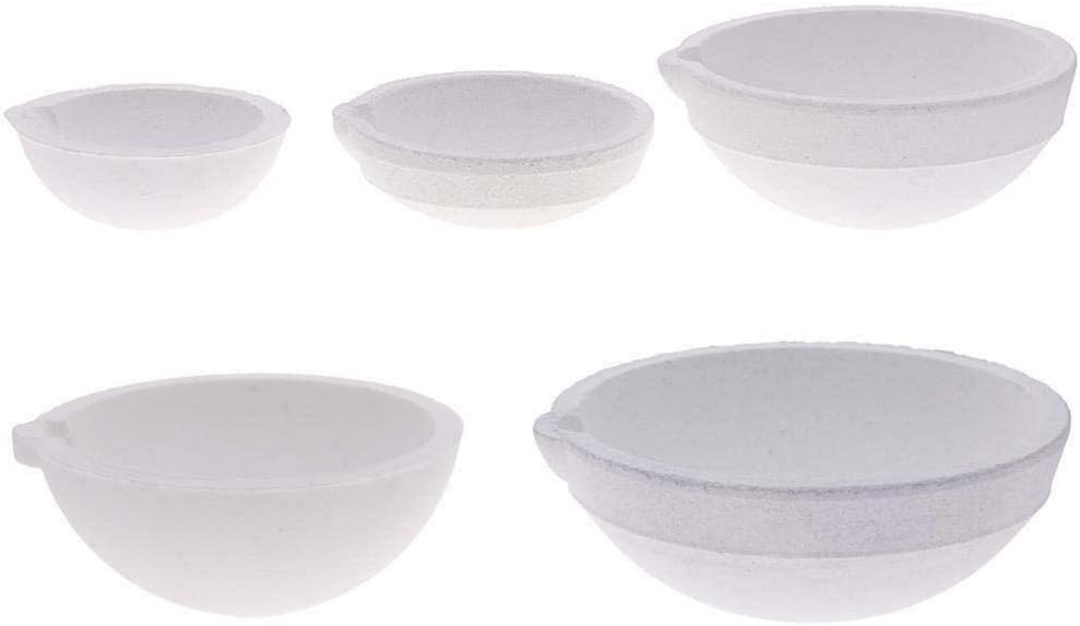 LTKJ SKYPRO 5-Piece Ceramic Quartz Crucibles Set for Gold Silver Melting - 100g to 1kg Sizes, High Temp Jewelry Casting