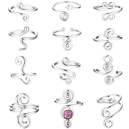 Roheafer 12 Stück Verstellbare Zehenringe für Damen 14K Vergoldete Offene Zehenringe Stapelbares Sommer Strand-Fußschmuck Set(S)