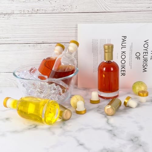 Mcupper 6 oz Liquor Bottles, 3 Pack Wine Bottles, Glass Bottles with Lids, whiskey bottles with T-Top Cap and Heat Shrink Capsules for Wine, Beverages, Beer And Soda