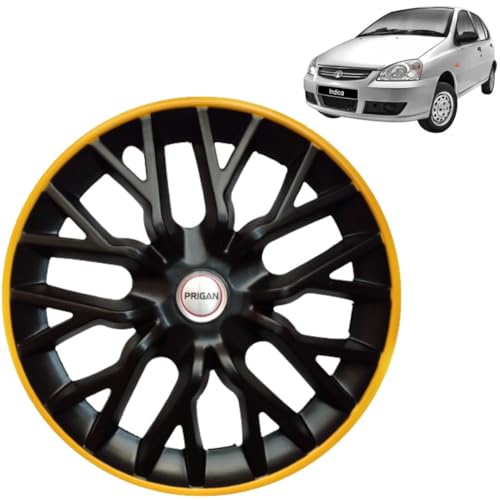 Image of PRIGAN Wheel Cover for TATA Indica 14 Inch Black Yellow Wheel Cap (Available in 12,13,14 Inch) (Set of 4 Pcs) (Press Fitting) Model- Power GT Yellow-14