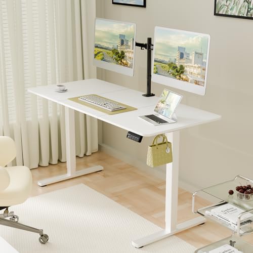 Image of ERGOMAKER 55 inch Electric Standing Desk, Adjustable Height, Sit Stand Up Desk for Home Office & Computer Workstations, Memory Controller, White