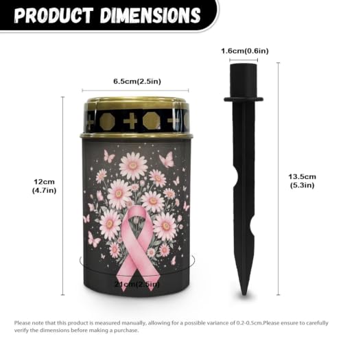 Image of Poceacles Solar Lights Outdoor Grave Candle for Cemetery Decoration Solar Outdoor Lights for Garden Lawn Backyard Pathway Decor, Pink Ribbon Daisy Butterfly Black, Set of 4