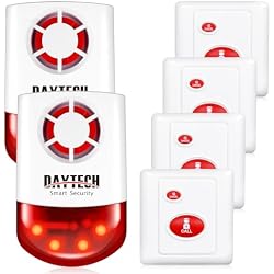 Daytech Strobe Siren Panic Alarm Button Siren Alarm with Light for Home Caring Loud Outdoor SOS Alert System 2 Red Flashing Siren and 4 Emergency Button for Store Hotel Jewelry Shop Security