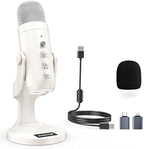 ZealSound USB Microphone,Quick Mute Noise Cancel for Phone Computer PC PS5,Gaming Microphone with Gain Control,Echo Monitor Volume Adjust for Streaming Vocal Recording ASMR Podcast Video K66 White