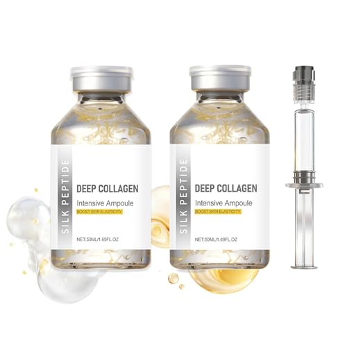 2PCS Deep Collagen Silk Peptide Lifting Ampoule SerumKorean Anti-Aging Facial Essence Firming Wrinkle-Smoothing HydratingNon-Greasy Gentle Formul 50ML/1.69FL.OZ