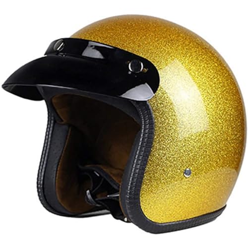 EBAYIN Motorcycle Helmet Vintage Open Face Helmet 3/4 Motorbike Helmet Men Women Universal DOT ECE Approved Half Helmet Retro Jet Helmet Crash Helmet Moped Helmet(Gold,XXL=(63~64cm))