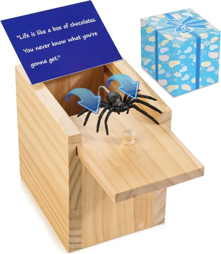 Large Spider Prank Box Gag Gift for Adults and Kids, Funny Wooden Box Spider Prank Toy, Halloween, Christmas, Birthday, or Anniversary Surprise Gift for Card Ring Chain Money, Practical Joke Toy